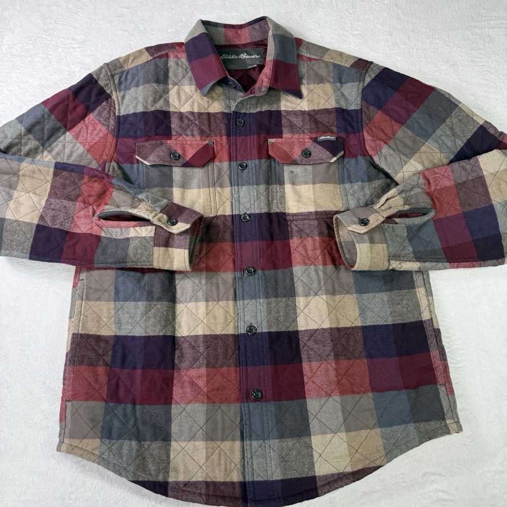 Eddie Bauer Shacket Jacket Men's Medium Quilted Lined Pockets Button Up New